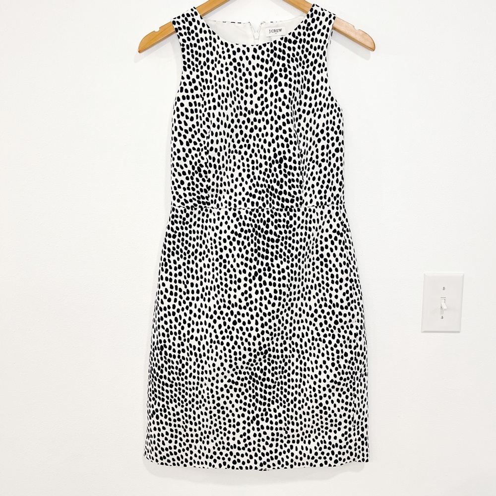 J. CREW FACTORY white and black polka dot canvas sheath dress size 2